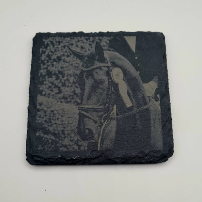 Personalisierte Schiefer-Untersetzer mit Lasergravur – Foto, Logo oder Wunschtext (⌀ ca. 10cm)